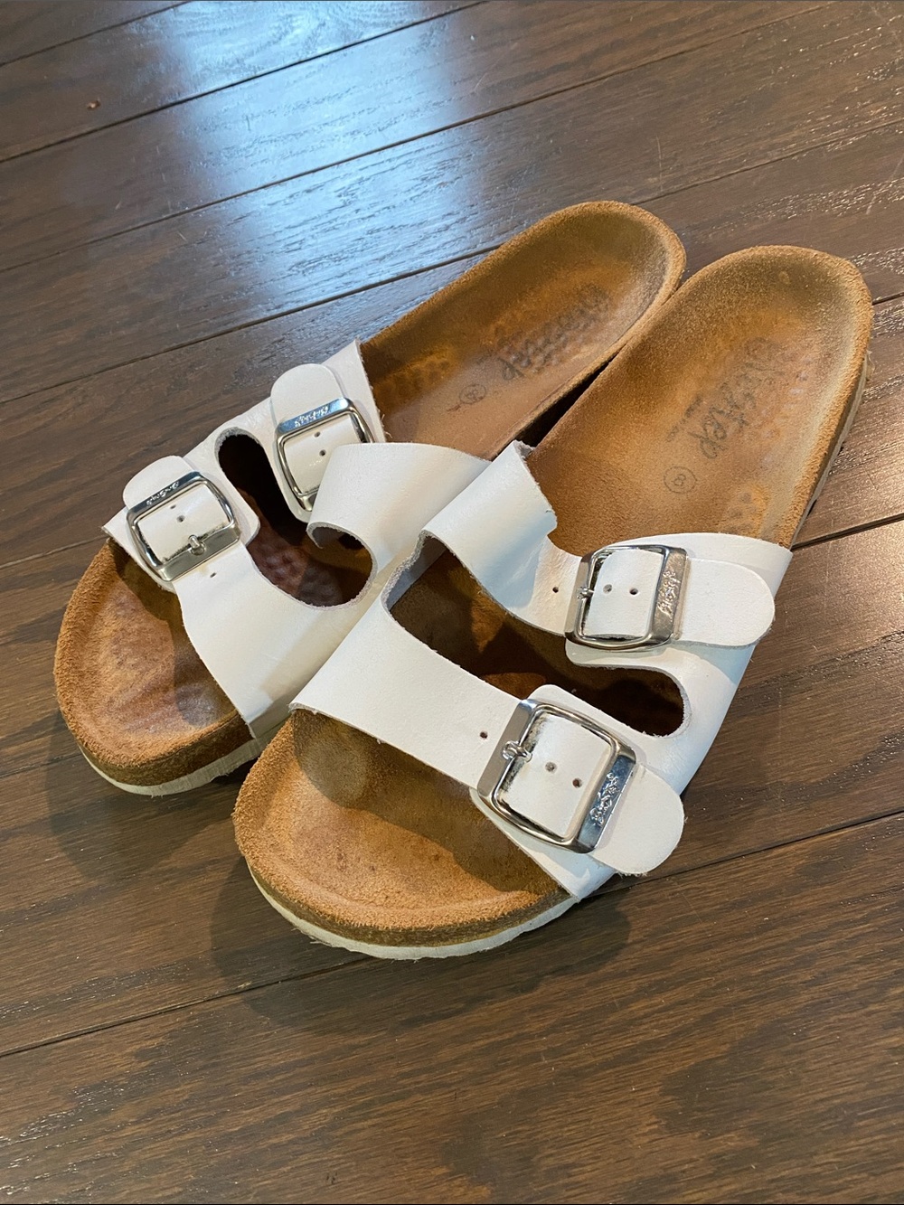BioStep Leather White Double Buckle Slide Sandals 8